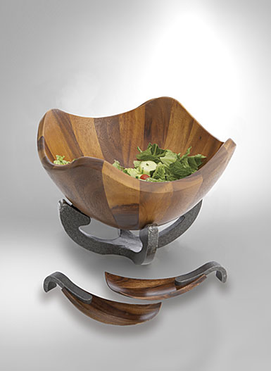 Nambe Anvil Scroll Salad Bowl with Servers