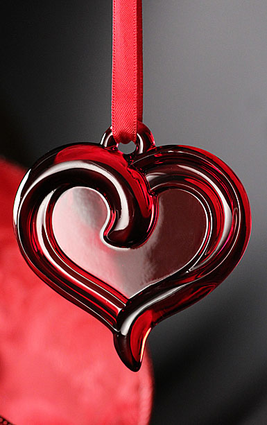 Orrefors Holly Days Heart Ornament,Orrefors Holly Days Heart Ornament, Red Clear