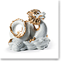 Lladro Classic Sculpture, The Dragon Sculpture. Golden Lustre And White