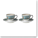 Wedgwood Florentine Turquoise Teacups and Saucers Pair