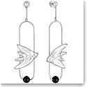 Lalique Hirondelles, Swallows Sterling Long Earrings with Onyx Bead, Pair