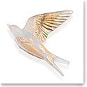Lalique Hirondelle, Swallow Sculpture, Wings Up, Clear And Gold