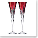 Waterford New Year Celebration Flute Red Glasses, Pair