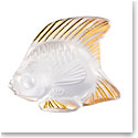Lalique Fish Sculpture, Clear and Gold Stamped