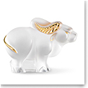 Lalique Zodiac Ox Sculpture, Clear and Gold Stamped