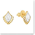 Lalique Paon Pierced Earrings, White Pearl Crystal, Gold Plated