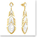 Lalique Paon Pierced Drop Earrings, White Pearl Crystal, Gold