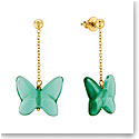 Lalique Papillon Pierced Earrings, Gold, Green Crystal