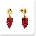 Lalique Vigne Earrings Pair, Red Crystal and Silver
