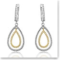 Cashs Ireland, Teardrop Sterling Silver and Gold Pave Pierced Earrings