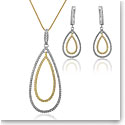 Cashs Ireland, Teardrop Sterling Silver and Gold Pave Necklace and Pierced Earring Gift Set
