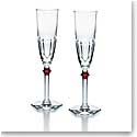 Baccarat Crystal, Harcourt Eve 1841 Champagne Crystal Flutes with Red Knob, Pair
