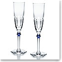 Baccarat Crystal, Harcourt Eve 1841 Champagne Crystal Flutes with Blue Knob, Pair