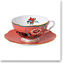 Wedgwood China Paeonia Blush Teacup and Saucer Set Coral