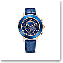Swarovski Octea Lux Chrono Watch, Leather Strap, Blue, Rose Gold Tone