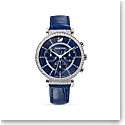 Swarovski Watch Passage Chrono Stainless Case Blue Sunray Dial Leater Strap