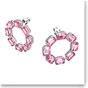 Swarovski Millenia Hoop Earrings, Octagon Cut Crystals, Pink, Rhodium Plated