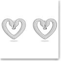 Swarovski Una Clip Earrings, Heart, Medium, White, Rhodium Plated