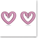 Swarovski Una Clip Earrings, Heart, Medium, Pink, Rhodium Plated