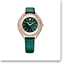Swarovski Crystalline Aura Watch, Leather Strap, Green, Rose Gold Tone Finish