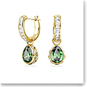 Swarovski Stilla drop earrings, Pear cut, Green, Gold