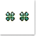Swarovski Idyllia Clover Green and Gold Stud Pierced Earrings, Pair