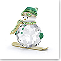 Swarovski Holiday Cheers Dulcis Snowman with Green Accents on Snowboard