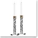 Orrefors Crystal, Carat Brass 9 1/2" Crystal Candlestick, Pair