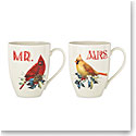 Lenox Winter Greetings Cardinal Mr and Mrs Mugs Set of 2