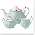 Royal Albert China Polka Rose 3 Piece Teaset - Teapot, Sugar, Creamer