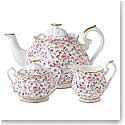 Royal Albert China Rose Confetti 3 pc Teaset - Teapot, Sugar, Creamer
