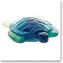 Daum Sea Turtle in Blue and Yellow Sculpture