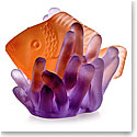 Daum Small Amber Fish in Purple Anemone Sculpture