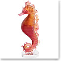 Daum Coral Sea Amber Red Seahorse Sculpture