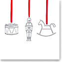 Nambe Metal Mini Rocking Horse, Nutcracker and Drum Set of Three Ornaments