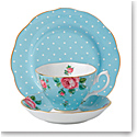Royal Albert Polka Blue Teacup, Saucer and 8" Plate Set